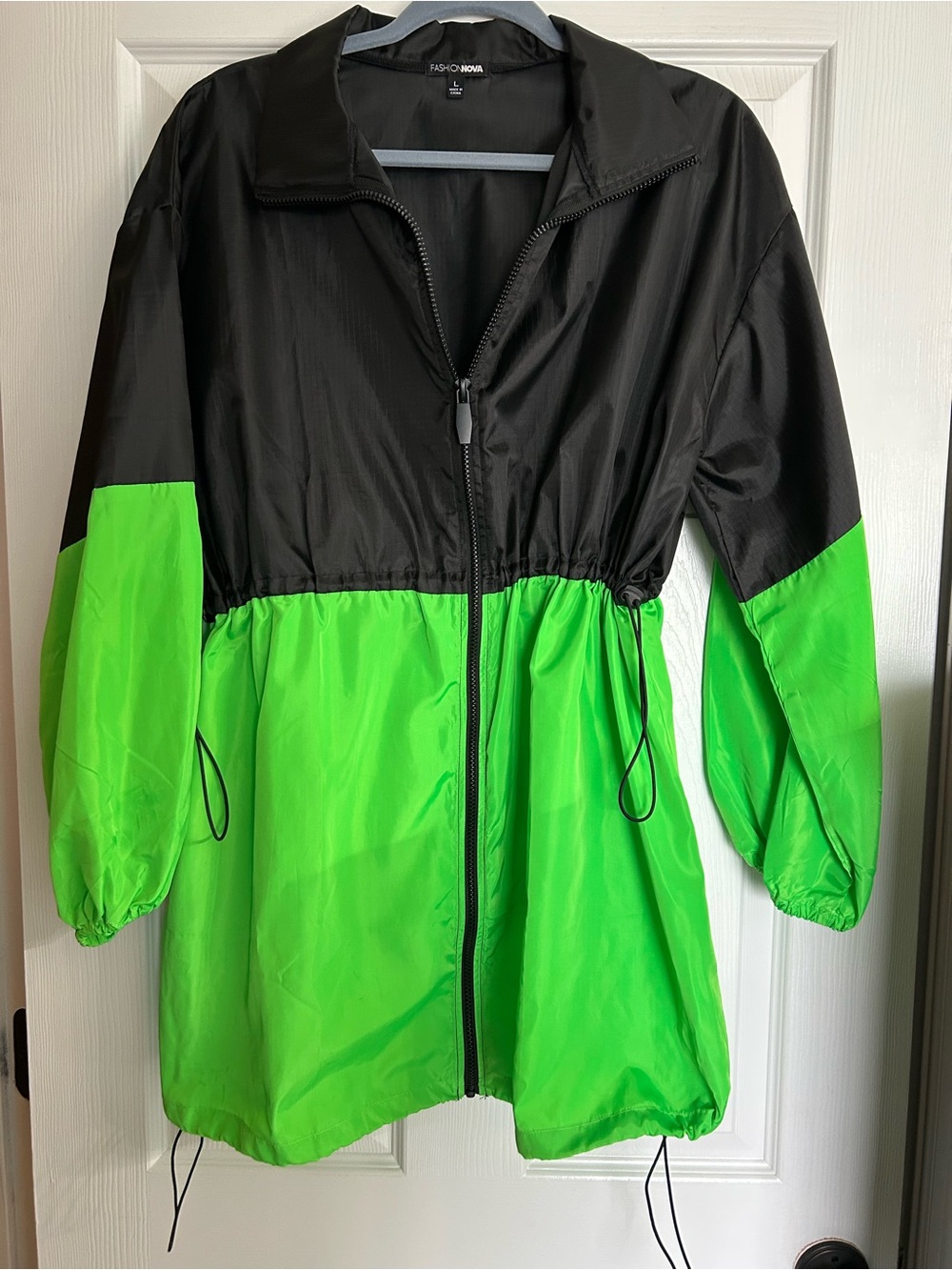 Fashion Nova Black & Neon Green Colorblock Windbreaker